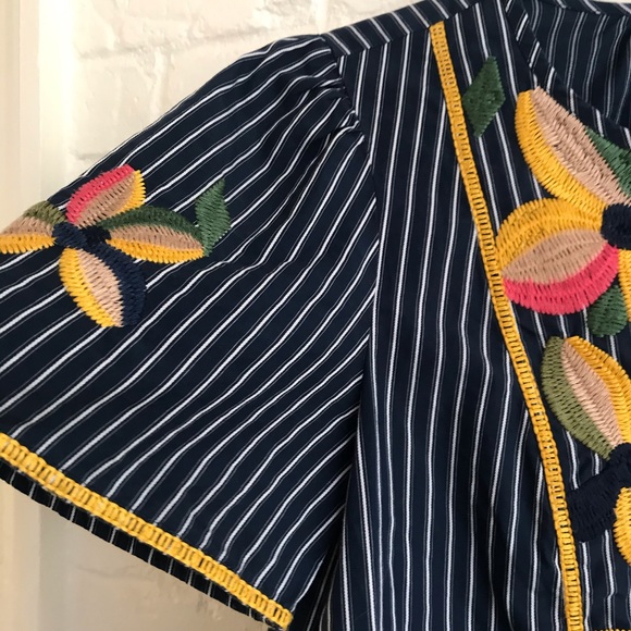 Madewell XXS Striped Short Sleeve Blouse floral - Picture 3 of 8